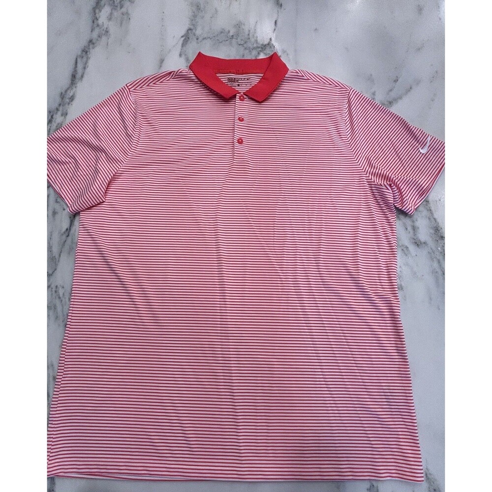 Nike Golf Polo Mens XL Orange White Stripe Dri Fit Short Sleeve Standard Fit